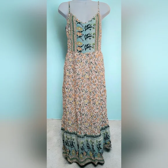 Angashion Womens Spaggetti Strap Boho Summer Long Flowy Maxi Dress Sundress SM - Picture 13 of 13